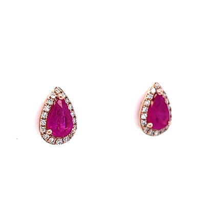 Effy Pear Cut Ruby & Diamond Stud Earrings in 14k Rose Gold