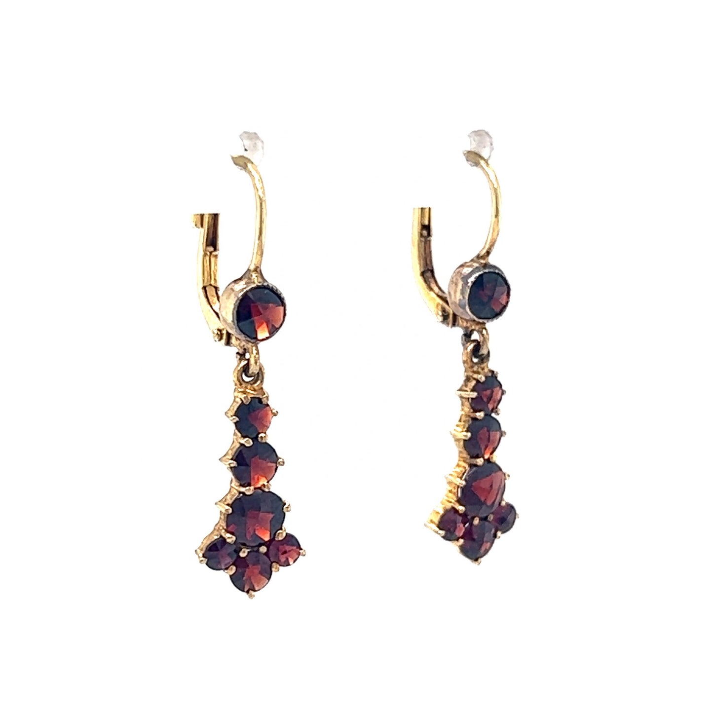 Victorian Garnet Cluster Drop Earrings in 14k Yellow Gold