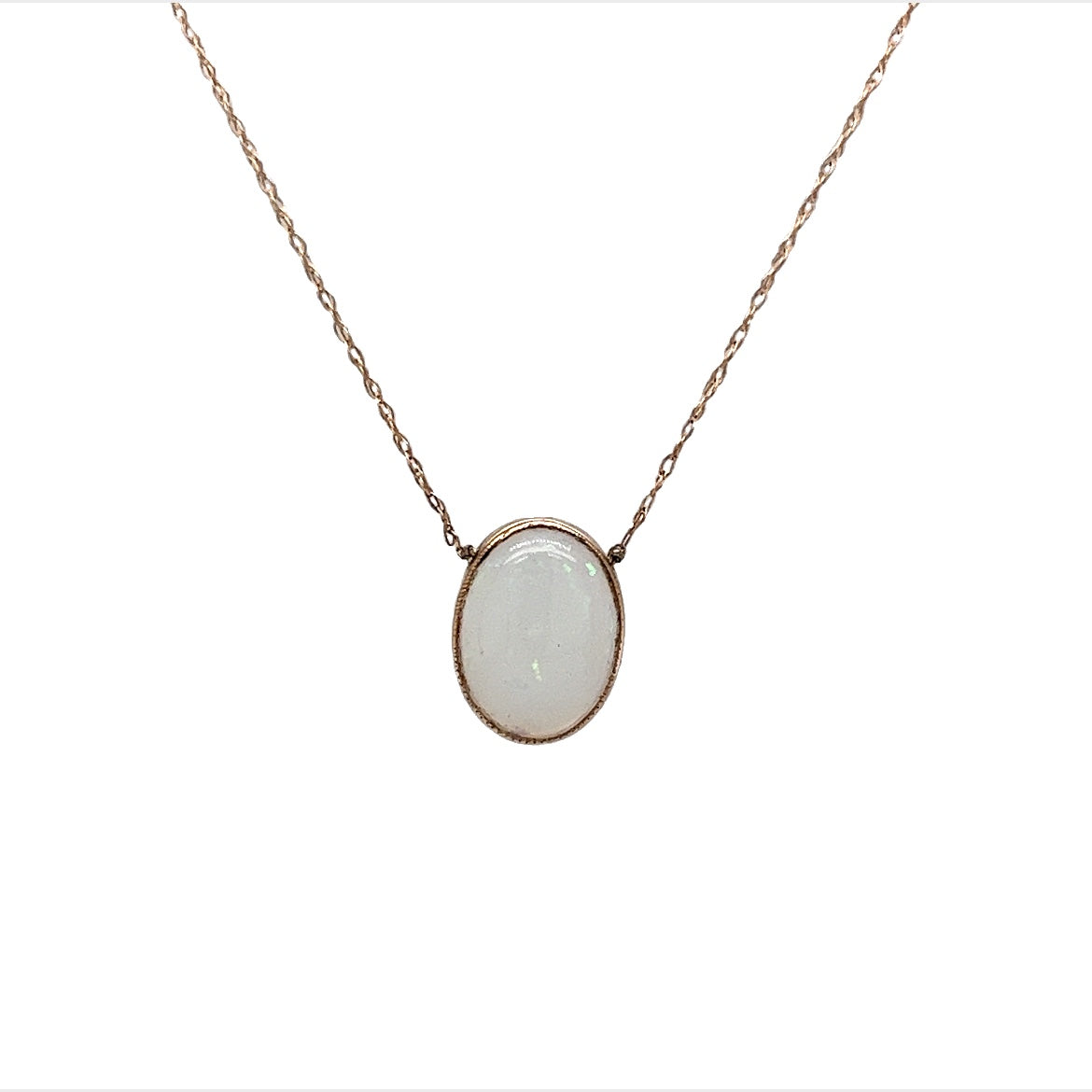 Victorian Bezel Set Oval Opal Pendant Necklace in 14k Yellow Gold