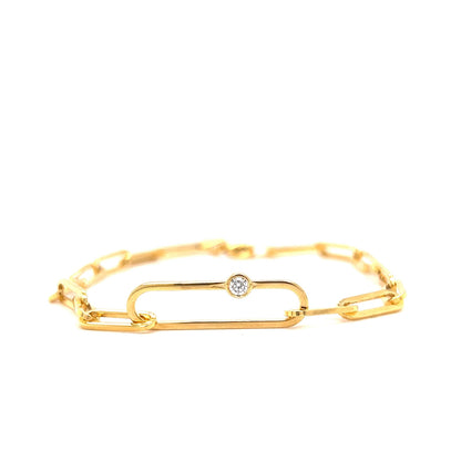 Single Diamond Paperclip Chain Bracelet in 14k Yellow Gold