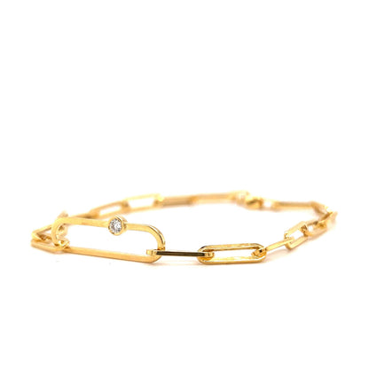 Single Diamond Paperclip Chain Bracelet in 14k Yellow Gold