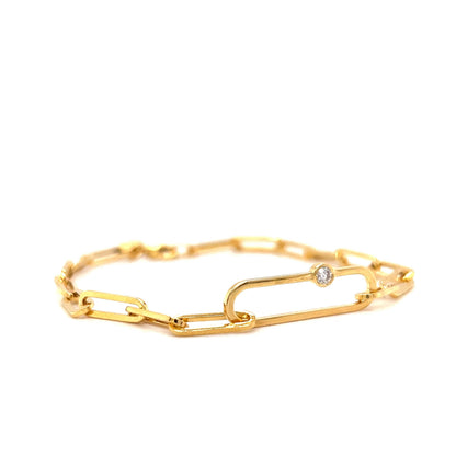 Single Diamond Paperclip Chain Bracelet in 14k Yellow Gold