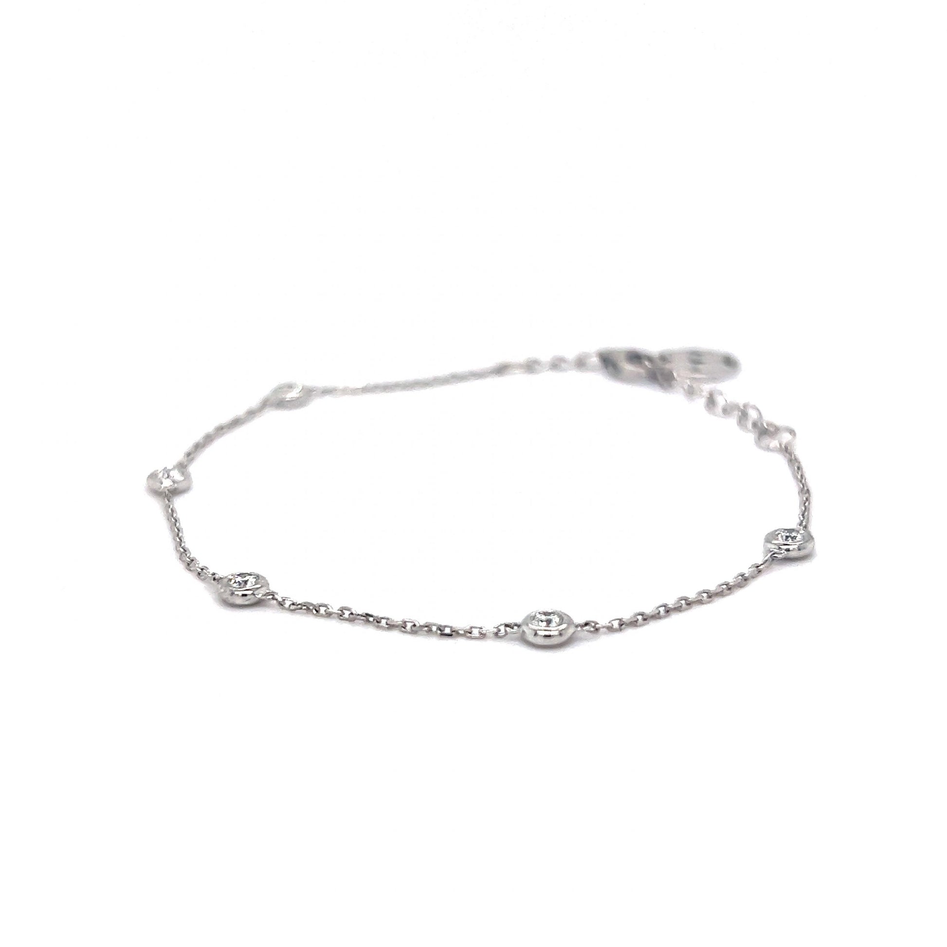 14K White Gold Diamond Bezel-Set Station Bracelet