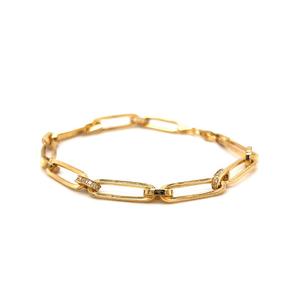 Pave Diamond Link Paperclip Chain Bracelet in 14k Yellow Gold