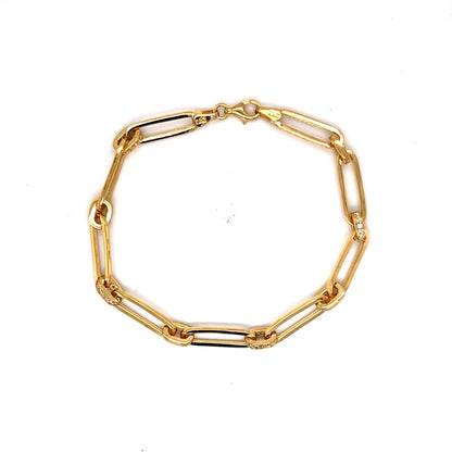 Pave Diamond Link Paperclip Chain Bracelet in 14k Yellow Gold