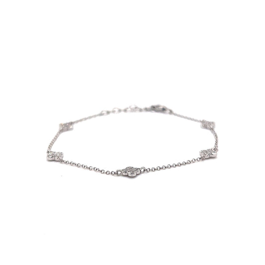 Pave Diamond Station Chain Bracelet in 14k White Gold