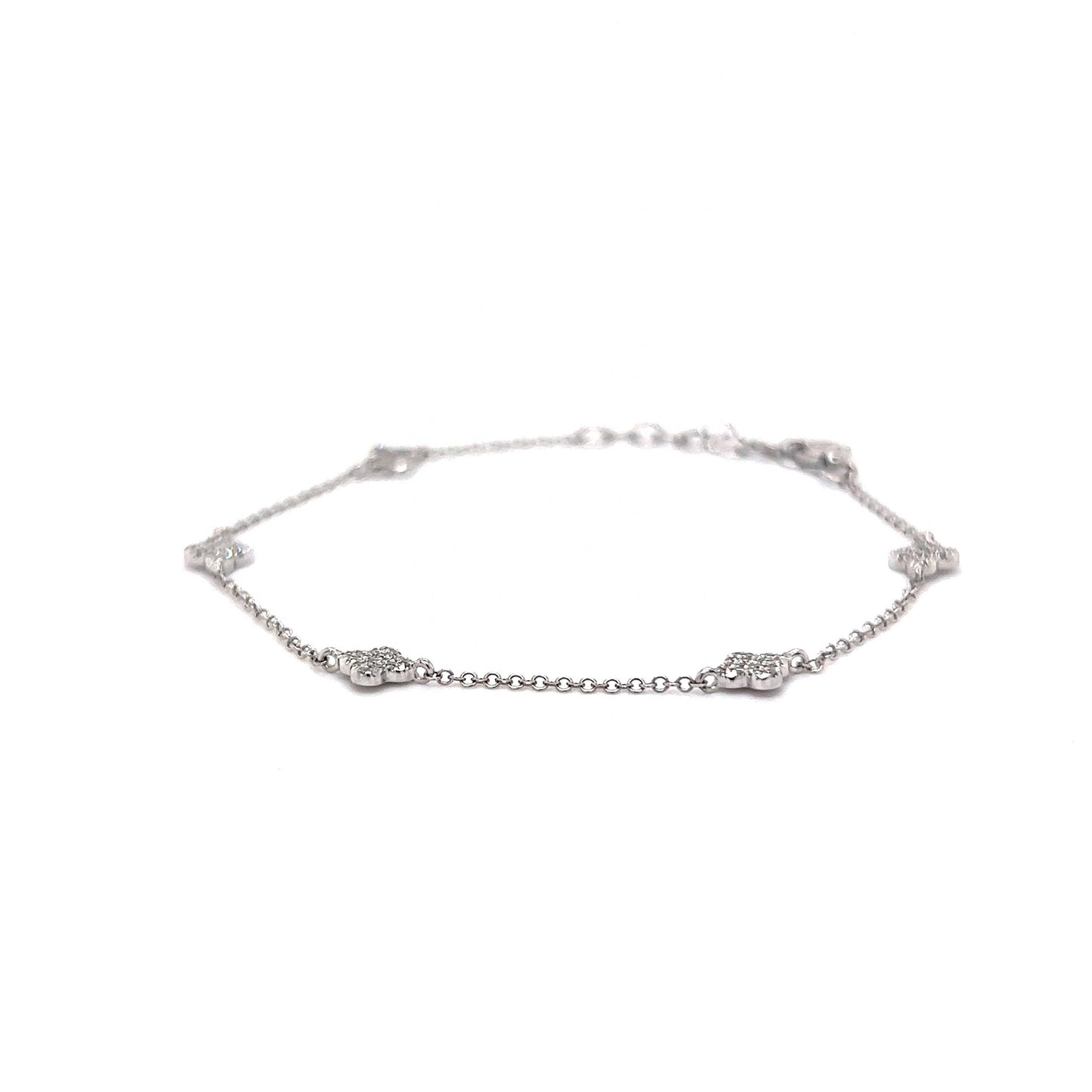 Pave Diamond Station Chain Bracelet in 14k White Gold