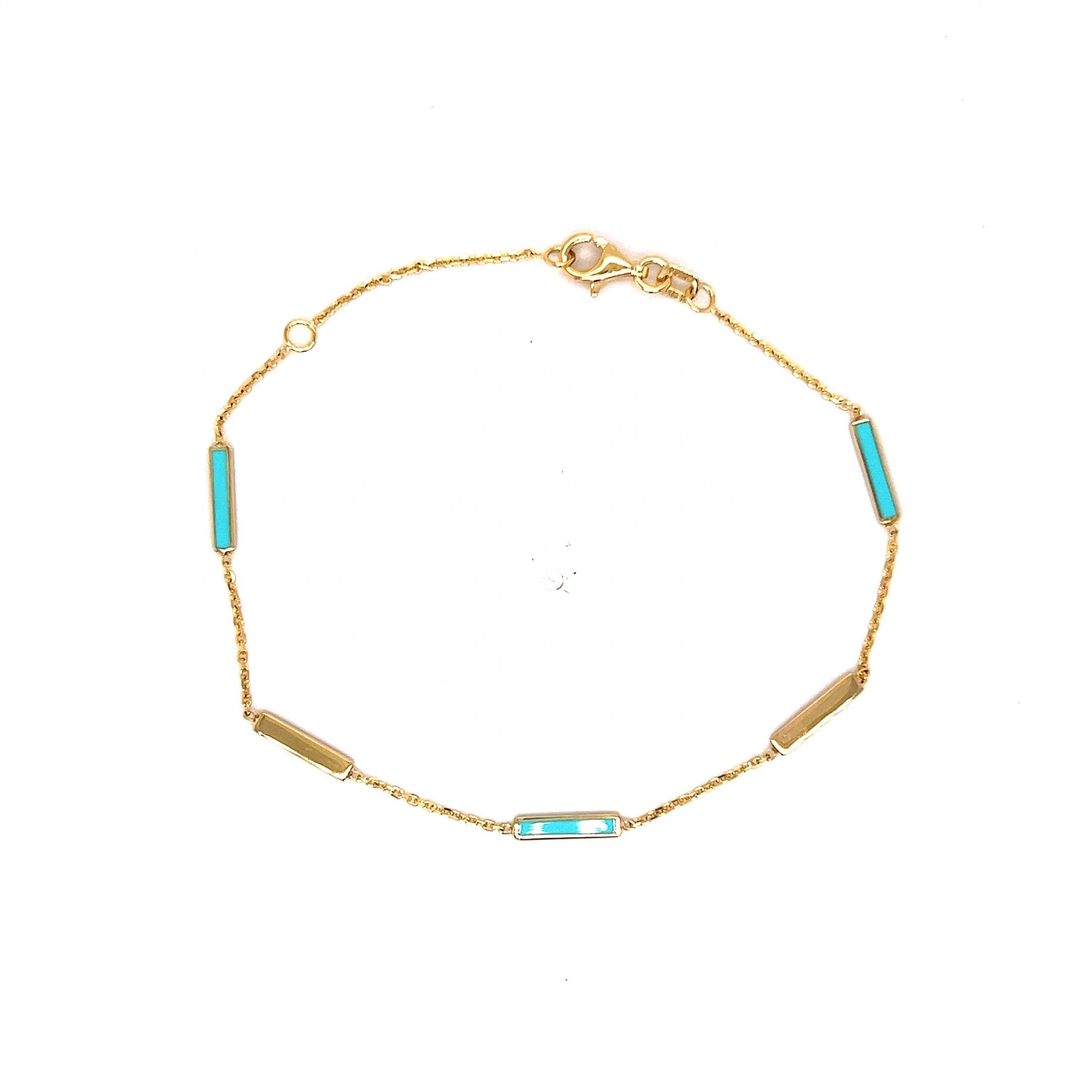 Turquoise Station Chain Bracelet in 14k Yellow Gold