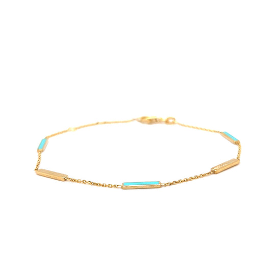 Turquoise Station Chain Bracelet in 14k Yellow Gold