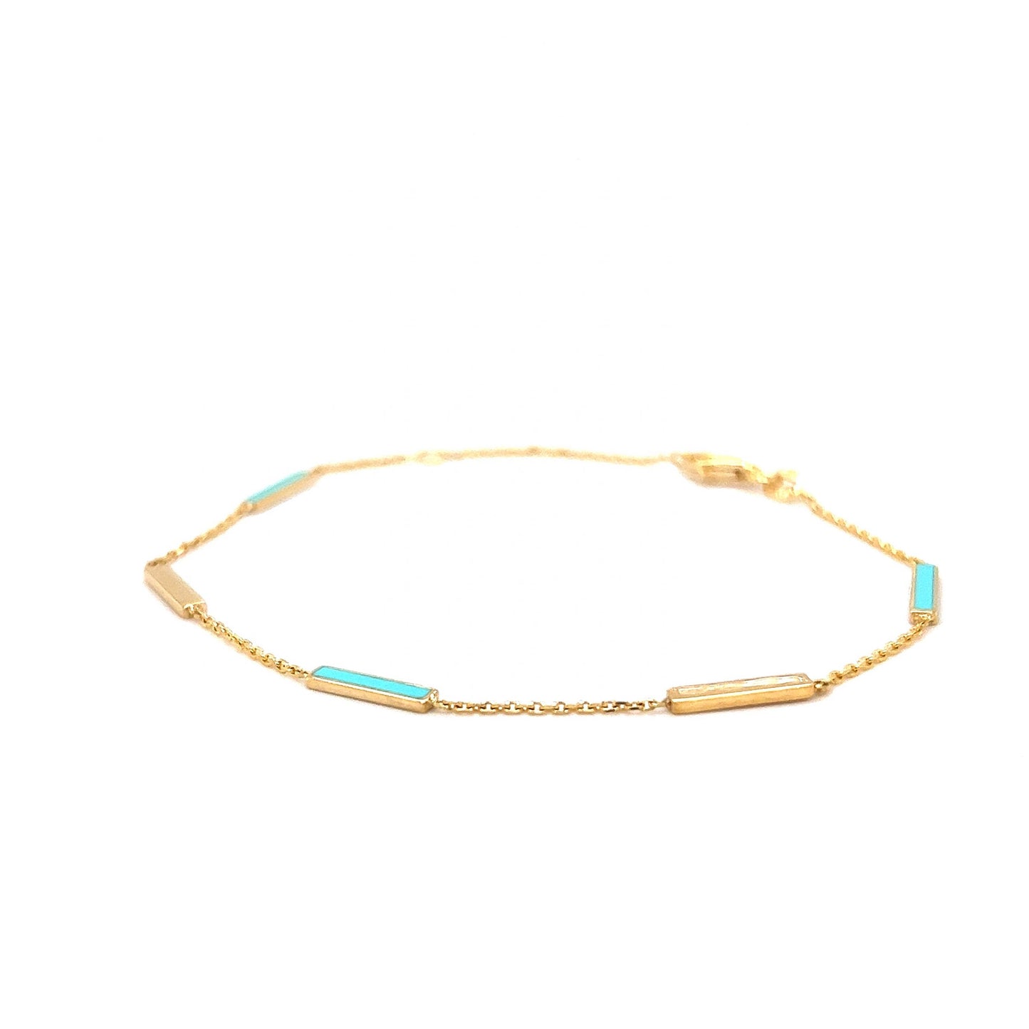 Turquoise Station Chain Bracelet in 14k Yellow Gold