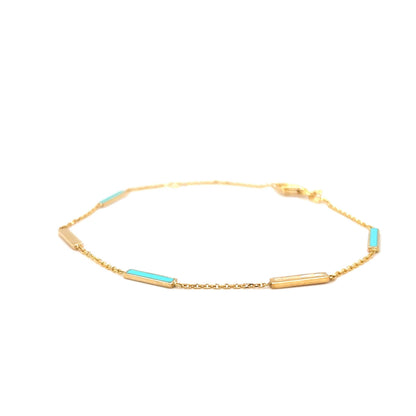 Turquoise Station Chain Bracelet in 14k Yellow Gold