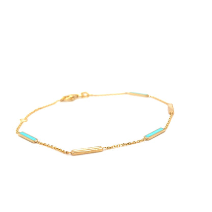 Turquoise Station Chain Bracelet in 14k Yellow Gold