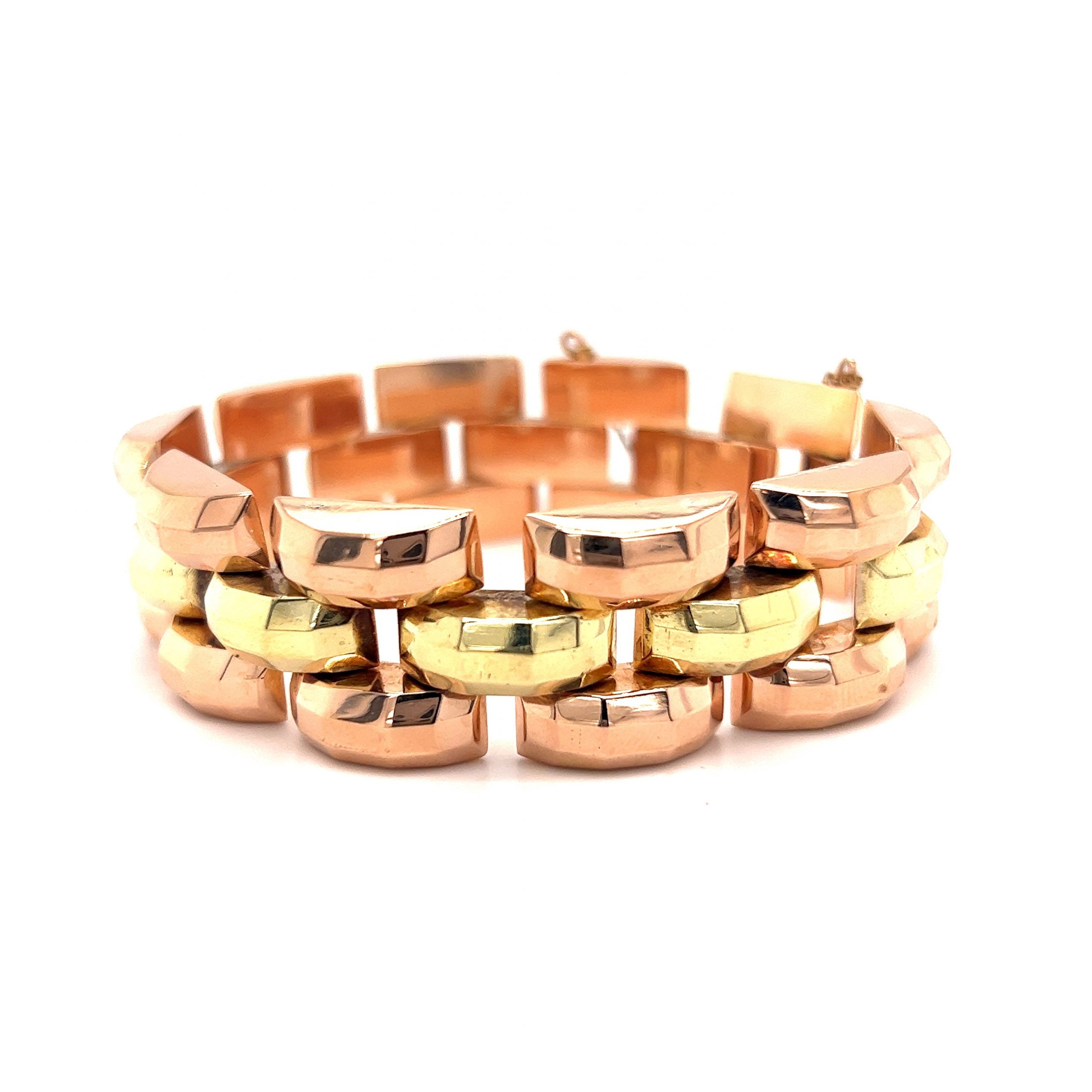 Retro Link Bracelet in 18k Rose & Yellow Gold