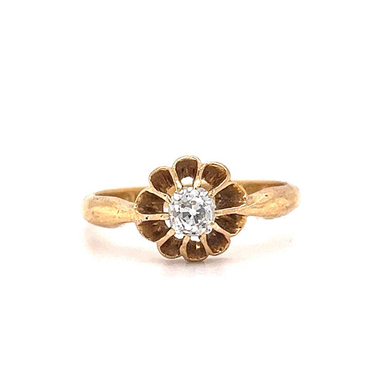 Victorian Flower Diamond Engagement Ring in 18k Yellow Gold