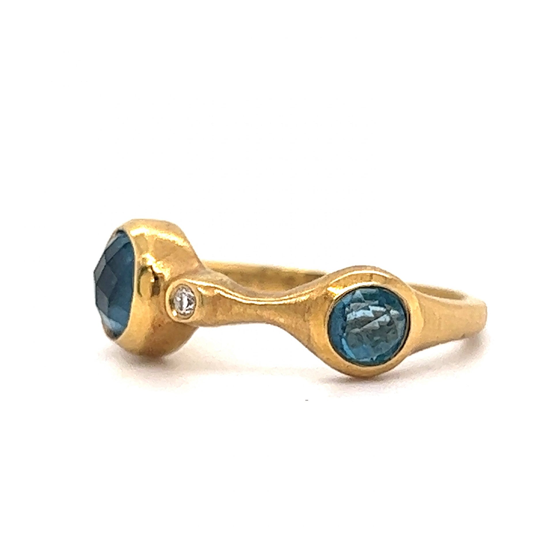 Carelle Blue Topaz & Diamond Stacking Ring in 18k Yellow Gold