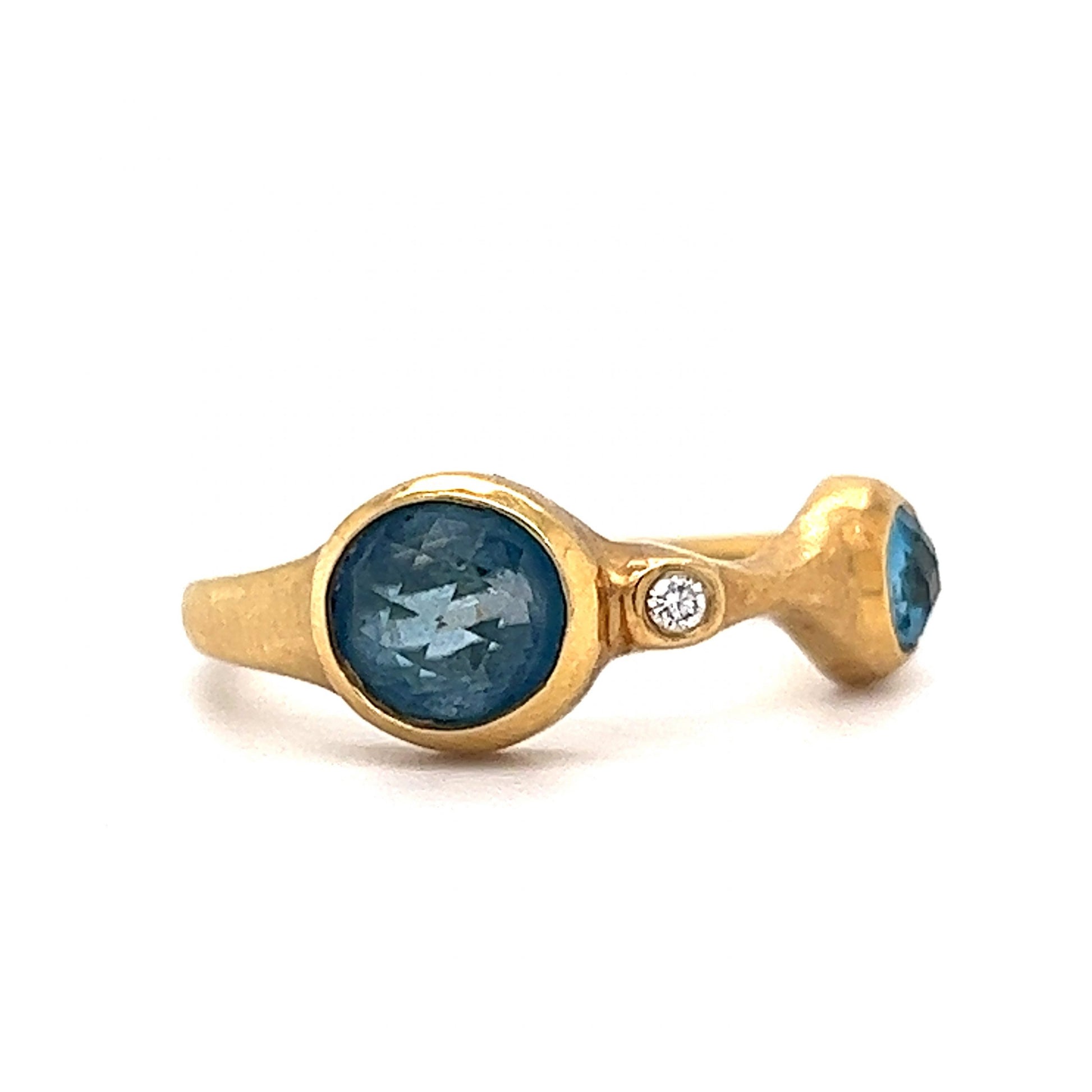 Carelle Blue Topaz & Diamond Stacking Ring in 18k Yellow Gold