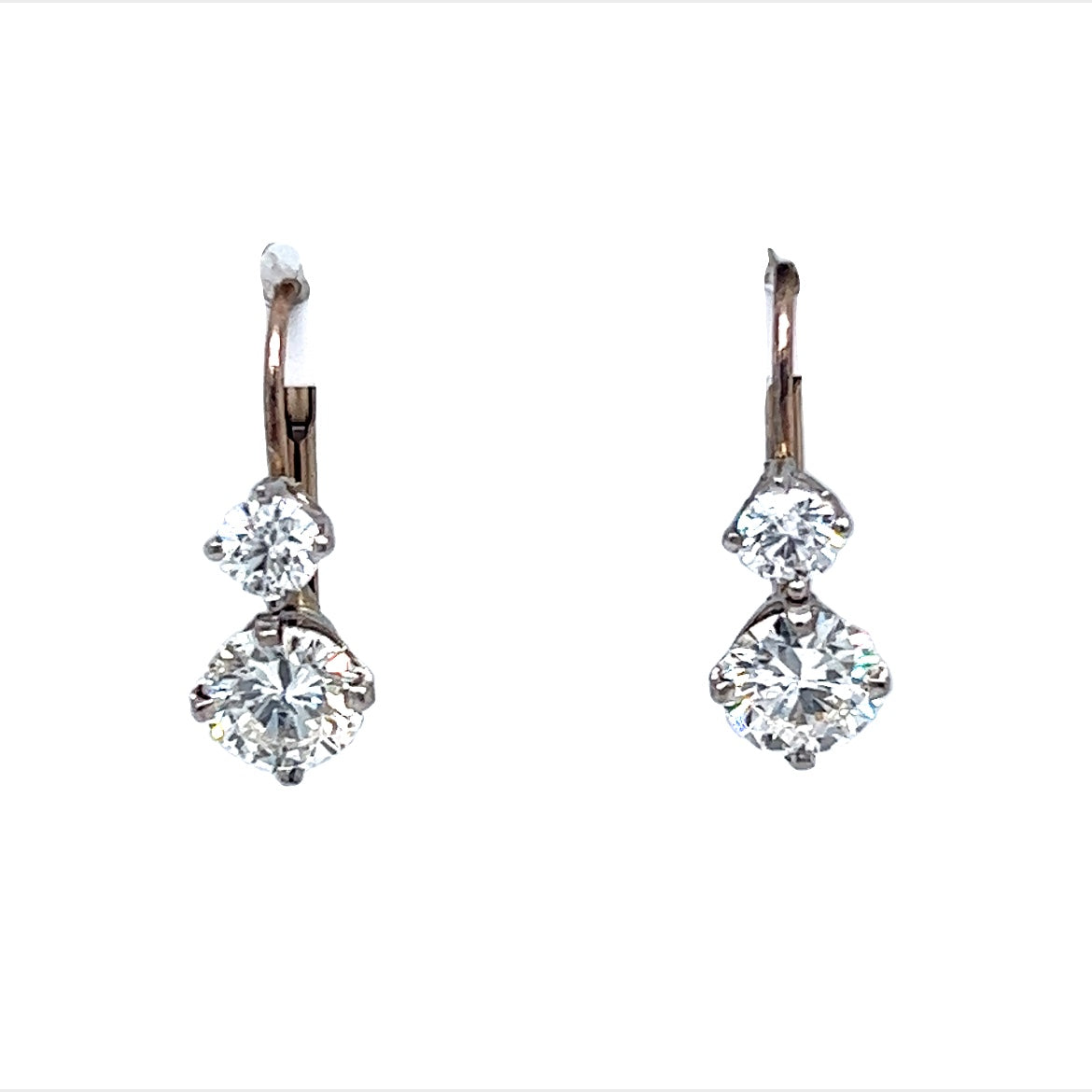 Stacked Round Brilliant Diamond Drop Earrings in 14k White Gold
