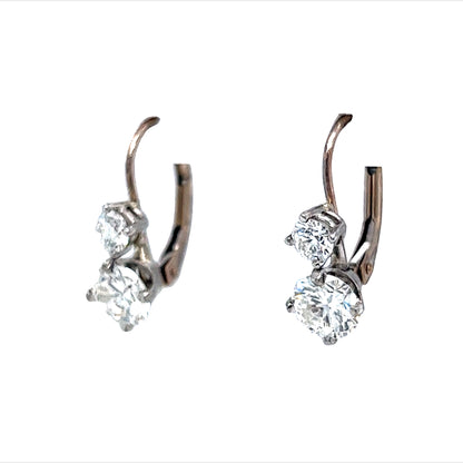 Stacked Round Brilliant Diamond Drop Earrings in 14k White Gold