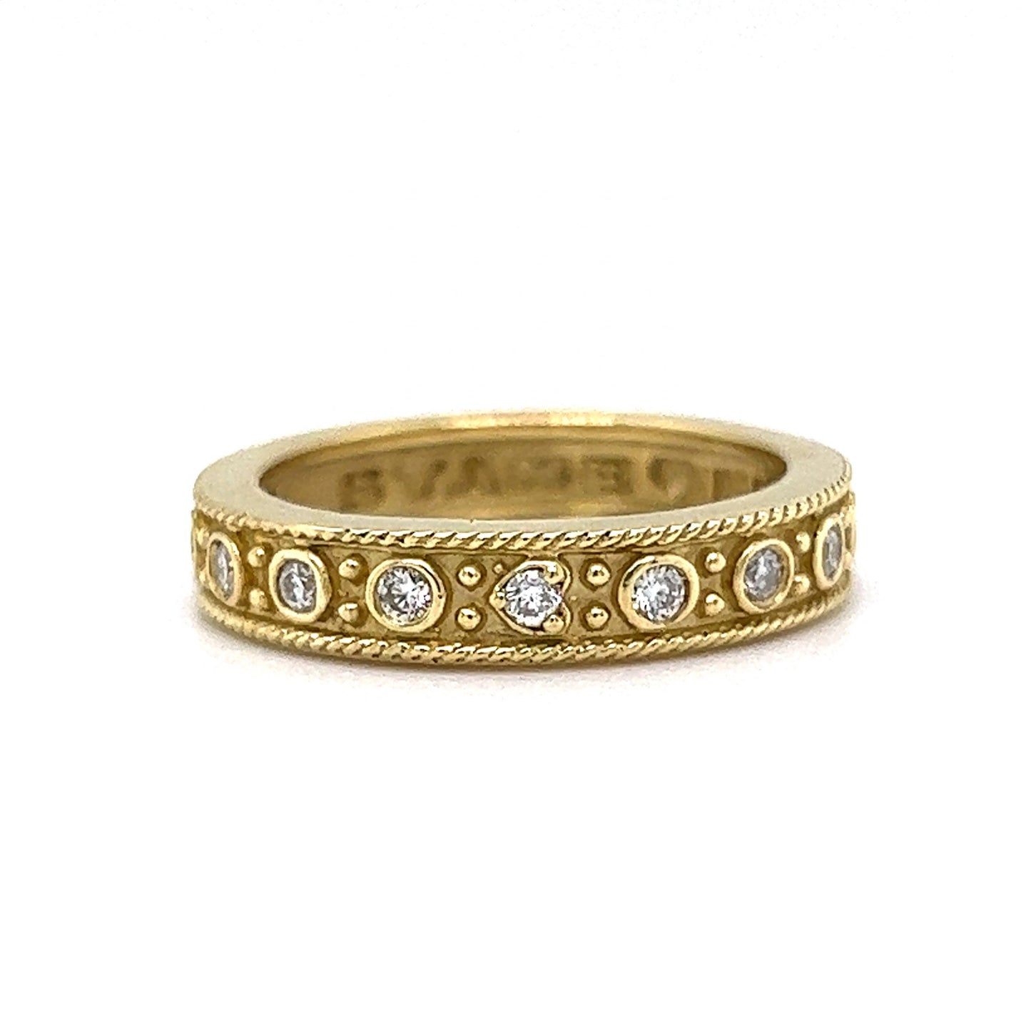 Textured Bezel Set Diamond Eternity Stacking Ring in 18k Gold