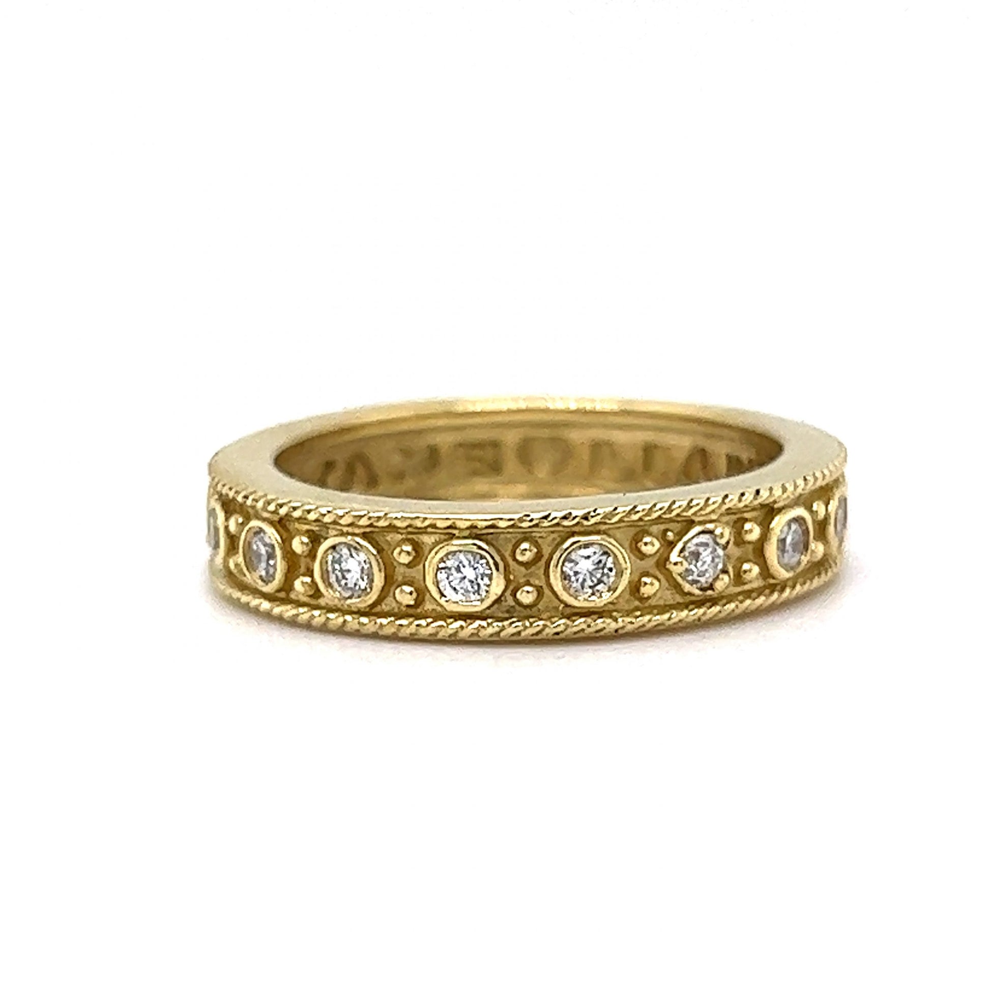 Textured Bezel Set Diamond Eternity Stacking Ring in 18k Gold