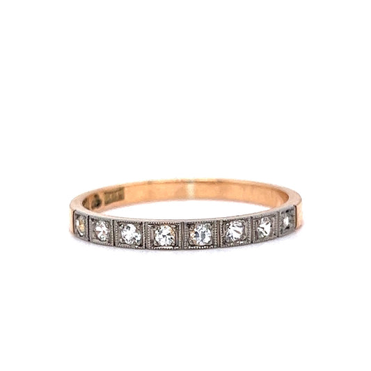 1940's Engraved Two-Toned Diamond Wedding Band in 18k Gold