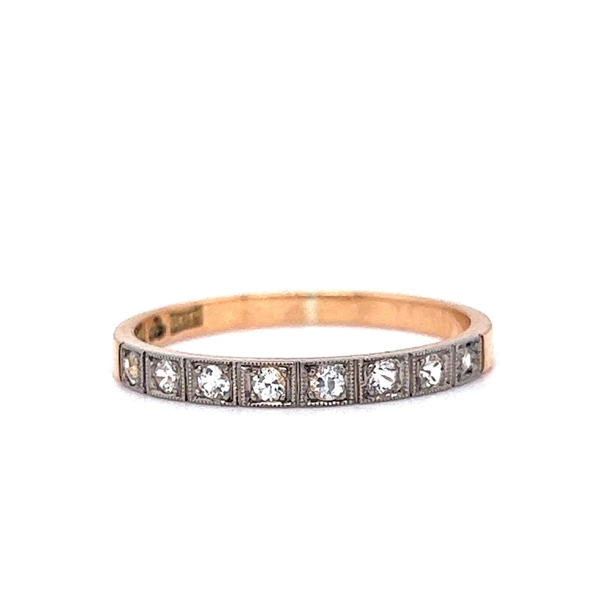 1940's Engraved Two-Toned Diamond Wedding Band in 18k Gold