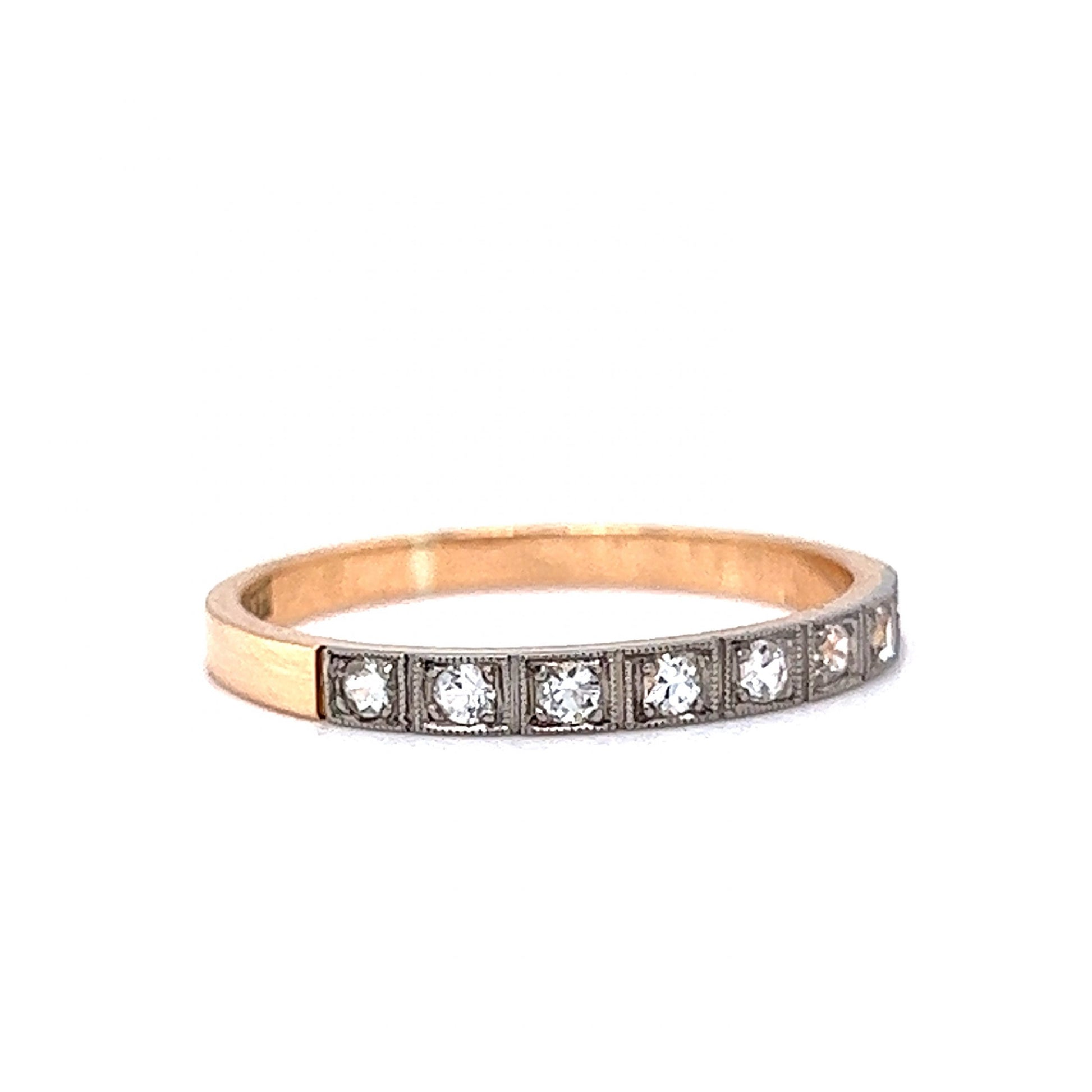 1940's Engraved Two-Toned Diamond Wedding Band in 18k Gold