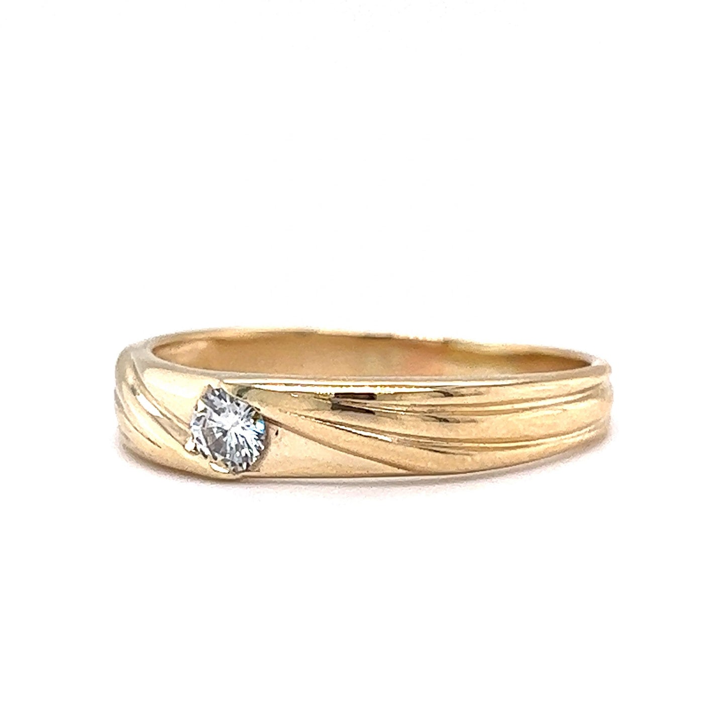 Vintage Men's Single Diamond Wedding Band in 14k Yellow Gold