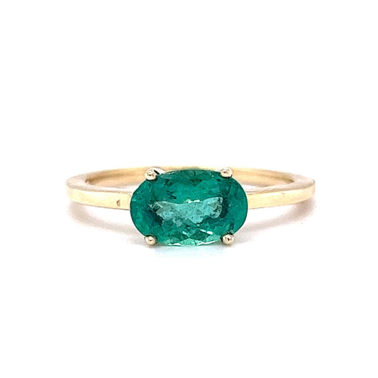 Solitaire Oval Cut Emerald Ring in 14k Yellow Gold