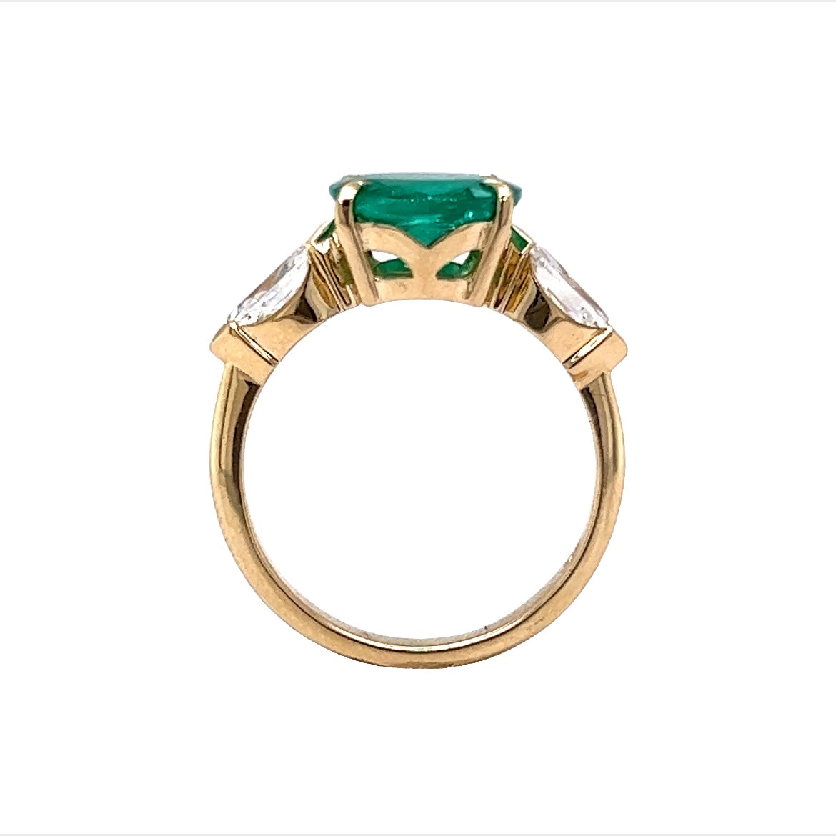 3.01 Oval Cut Emerald & Marquise Diamond Ring in 14k Yellow Gold