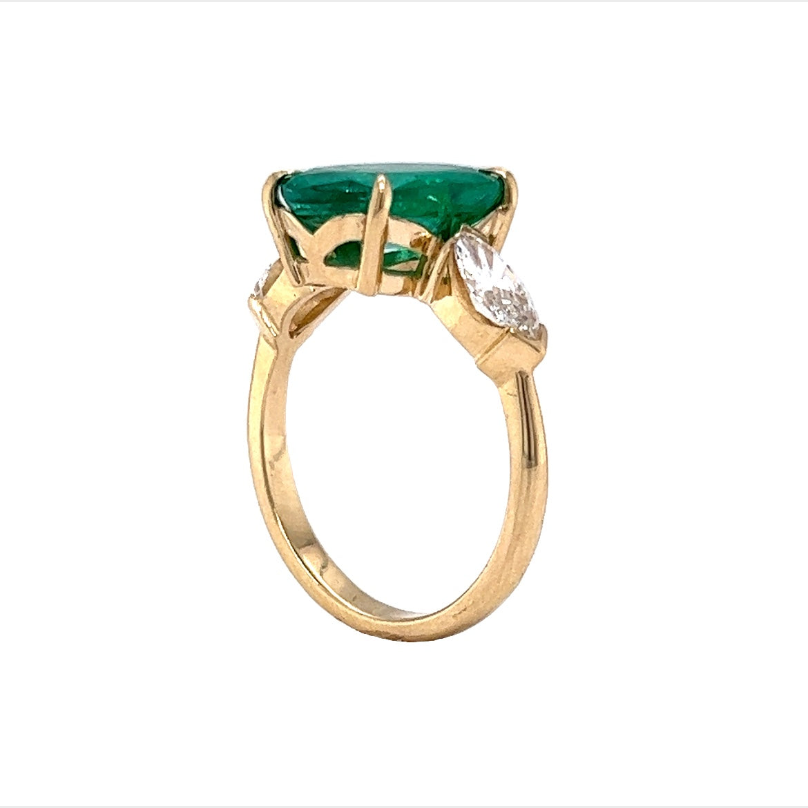3.01 Oval Cut Emerald & Marquise Diamond Ring in 14k Yellow Gold