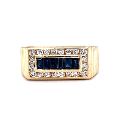 Textured Sapphire & Diamond Statement Ring in 14k Yellow Gold