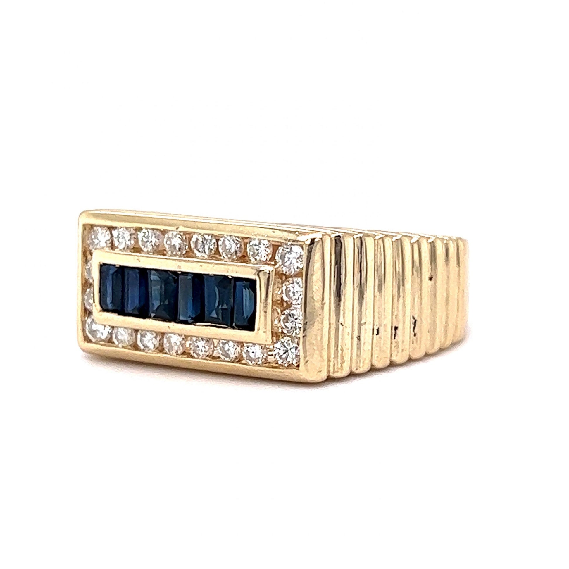 Textured Sapphire & Diamond Statement Ring in 14k Yellow Gold