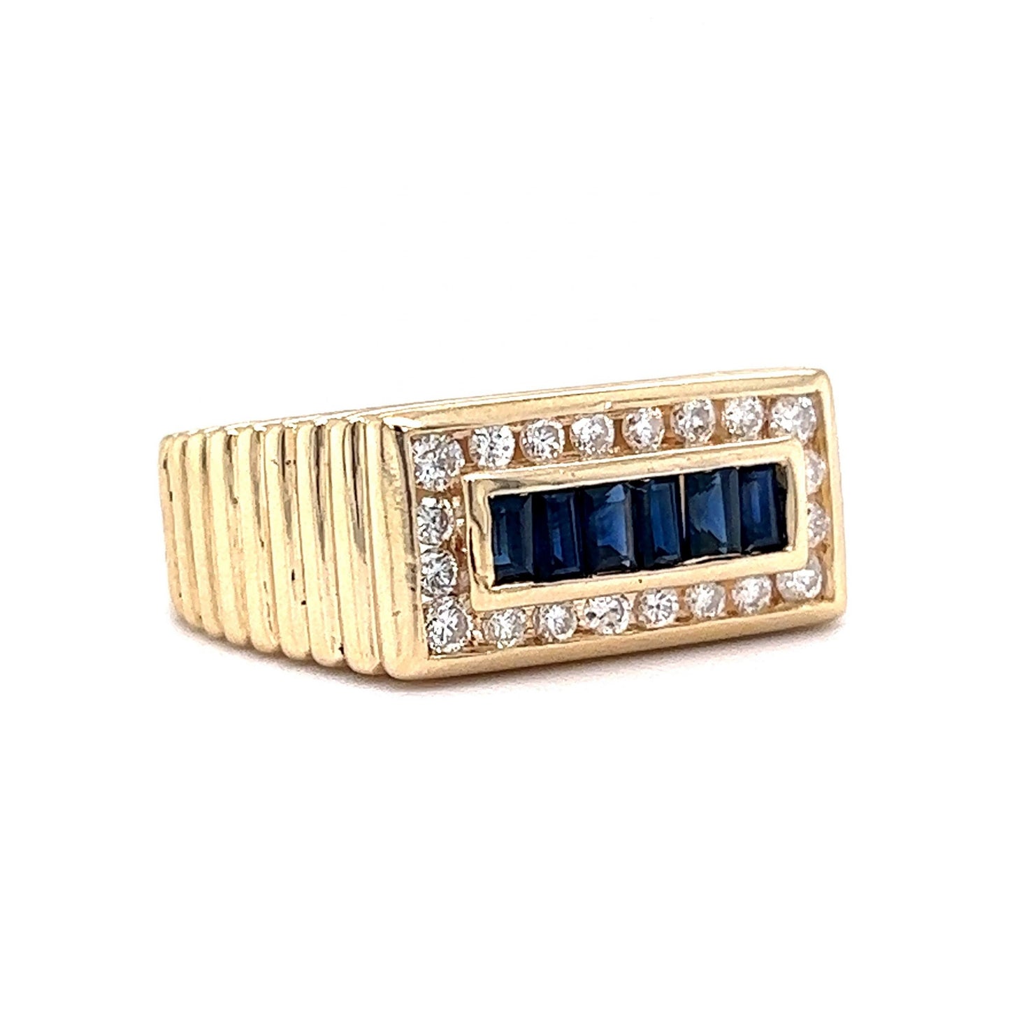 Textured Men's Sapphire & Diamond Statement Ring in 14k Yellow Gold