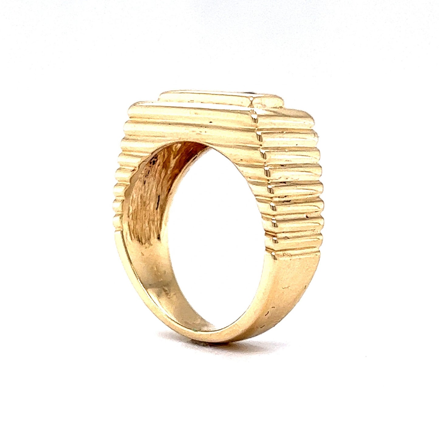 Textured Men's Sapphire & Diamond Statement Ring in 14k Yellow Gold