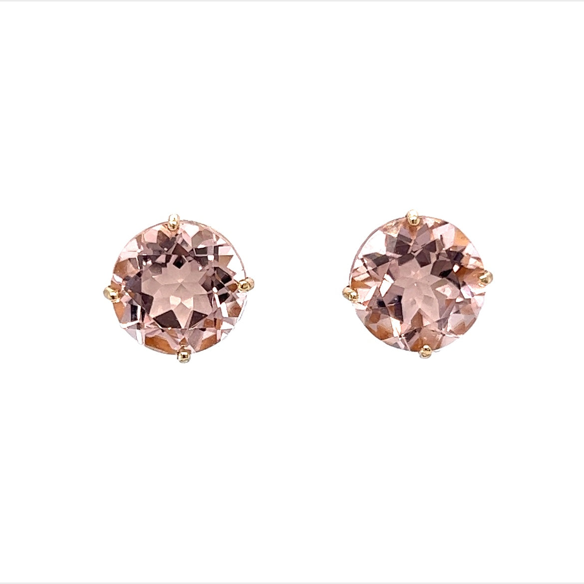 Large Classic Round Cut Morganite Stud Earrings in 14k Gold