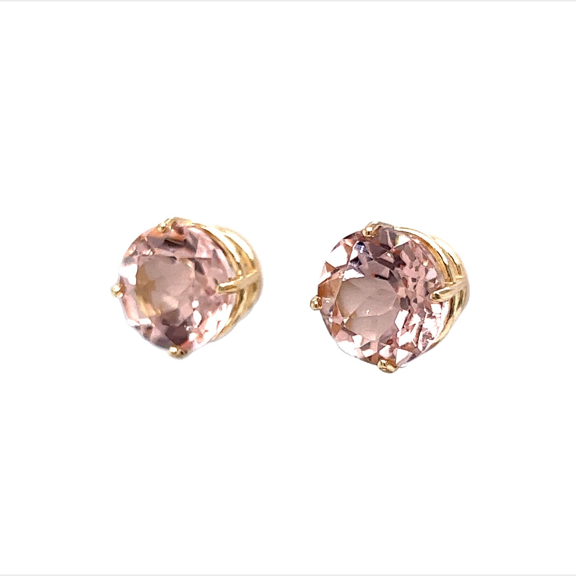 Large Classic Round Cut Morganite Stud Earrings in 14k Gold