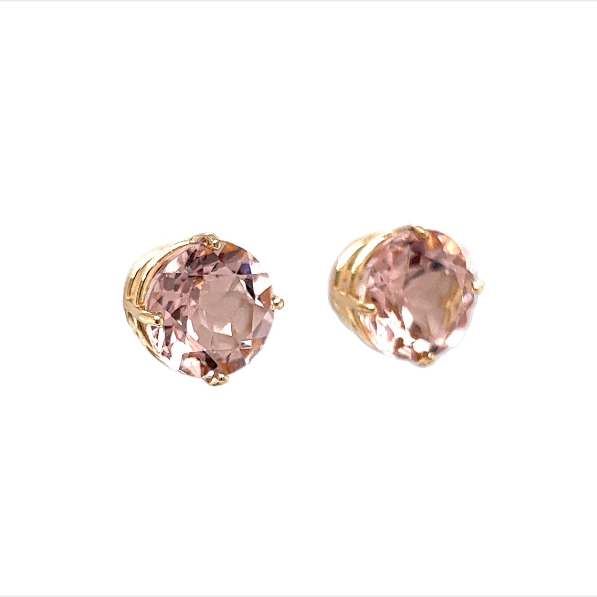 Large Classic Round Cut Morganite Stud Earrings in 14k Gold