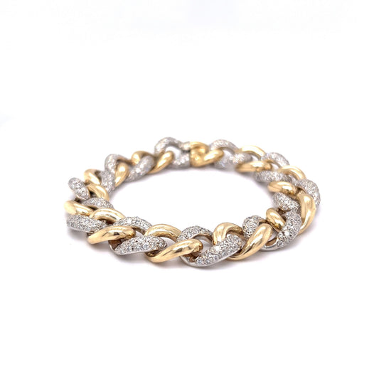 Pave Diamond Curb Link Bracelet in 14k Yellow & White Gold