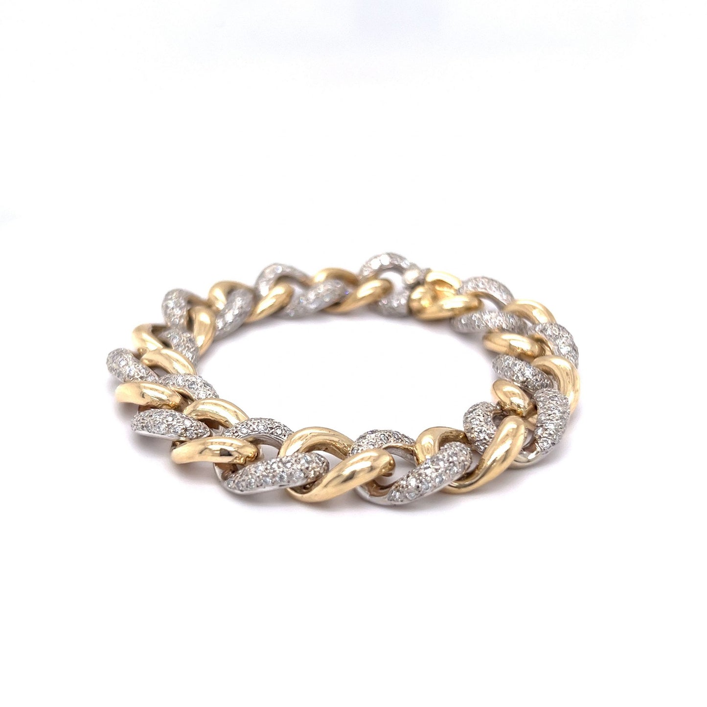 Pave Diamond Curb Link Bracelet in 14k Yellow & White Gold