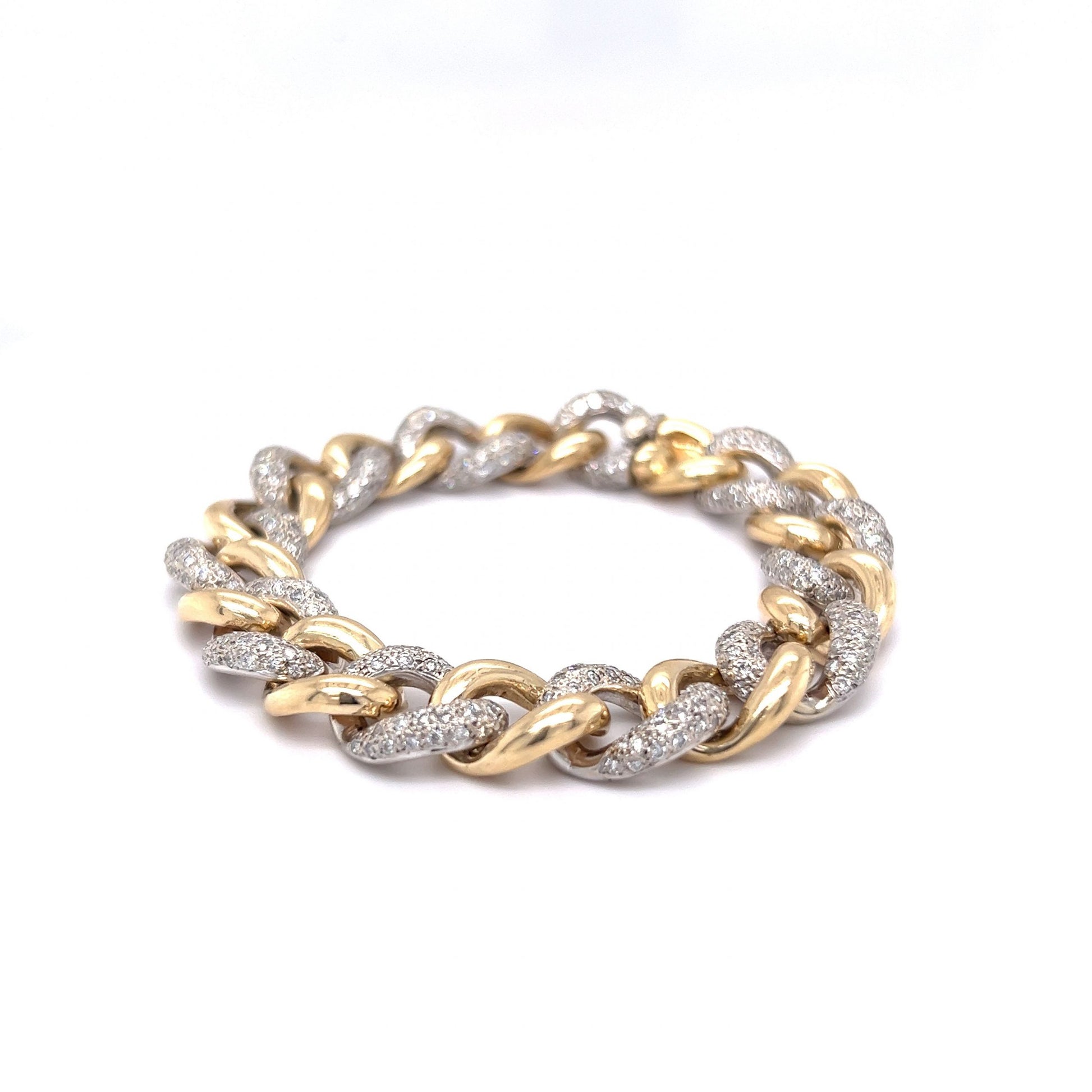 Pave Diamond Curb Link Bracelet in 14k Yellow & White Gold