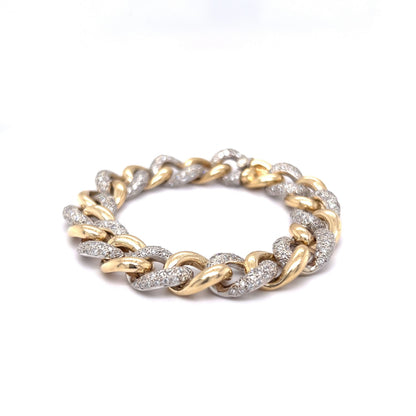 Pave Diamond Curb Link Bracelet in 14k Yellow & White Gold