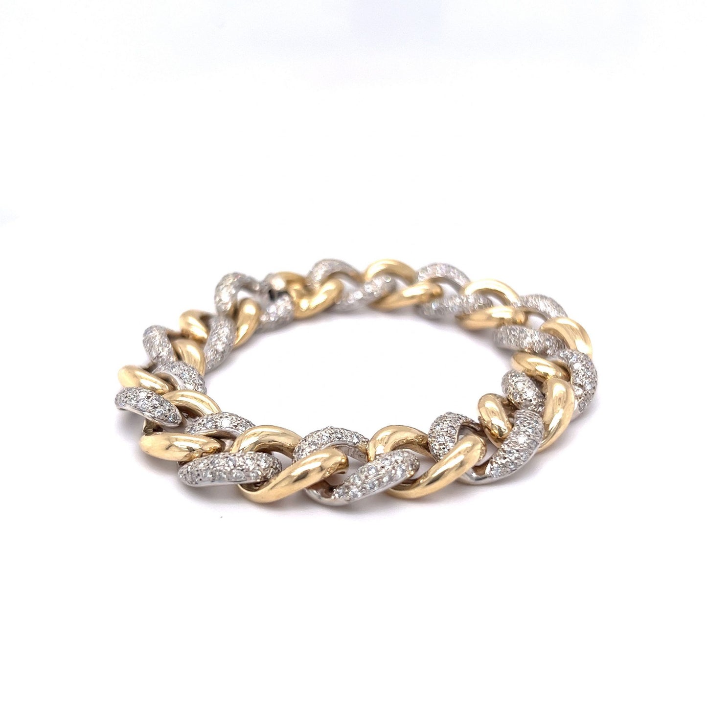 Pave Diamond Curb Link Bracelet in 14k Yellow & White Gold