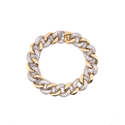 Pave Diamond Curb Link Bracelet in 14k Yellow & White Gold