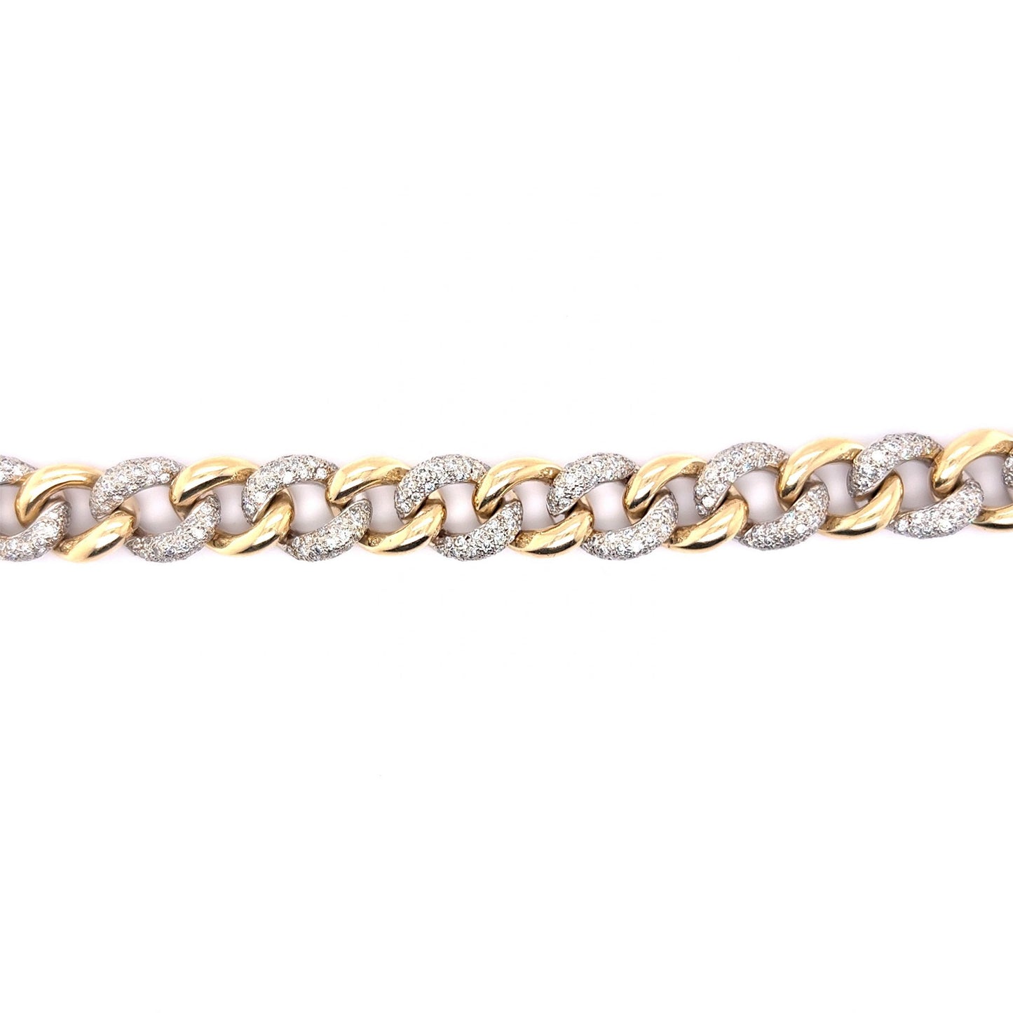 Pave Diamond Curb Link Bracelet in 14k Yellow & White Gold