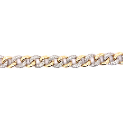 Pave Diamond Curb Link Bracelet in 14k Yellow & White Gold