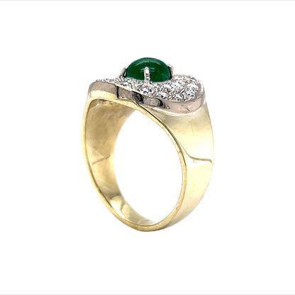 Mid-Century Emerald & Diamond Ring in 14k Gold