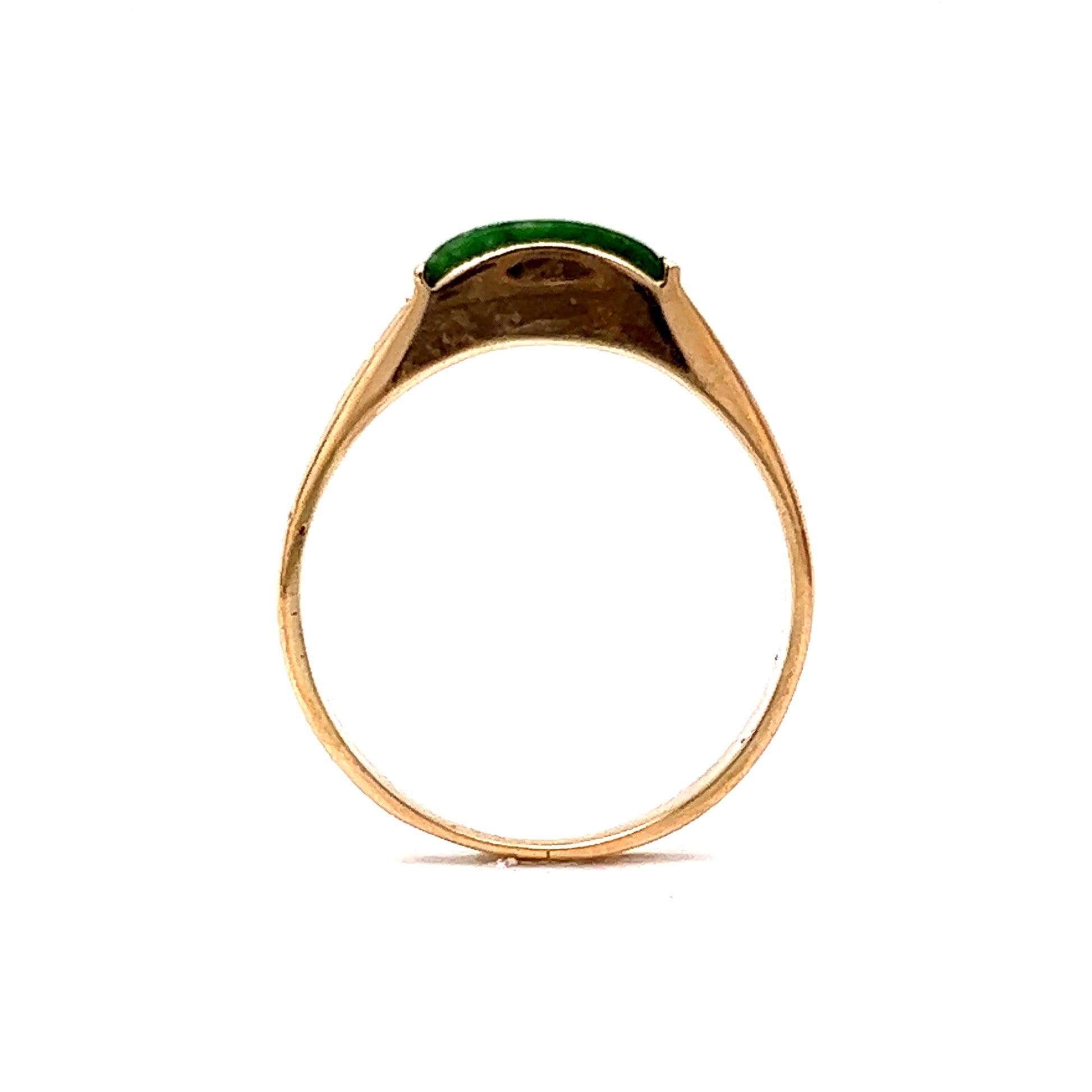 Mid-Century Engraved Jade Ring in 14k Yellow Gold