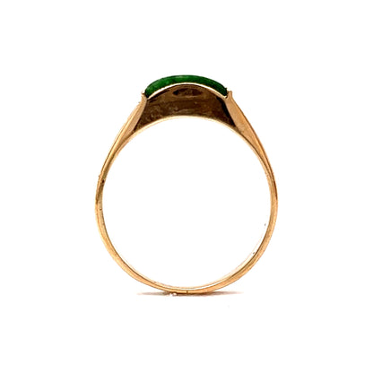 Mid-Century Engraved Jade Ring in 14k Yellow Gold