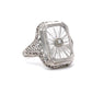 Art Deco Filigree Camphor Cocktail Ring in 14k White Gold